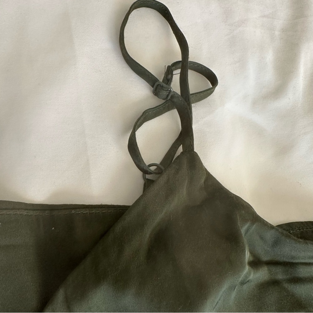 Aerie Satin Cinched Cropped Tank Top Olive - Picture 7 of 9